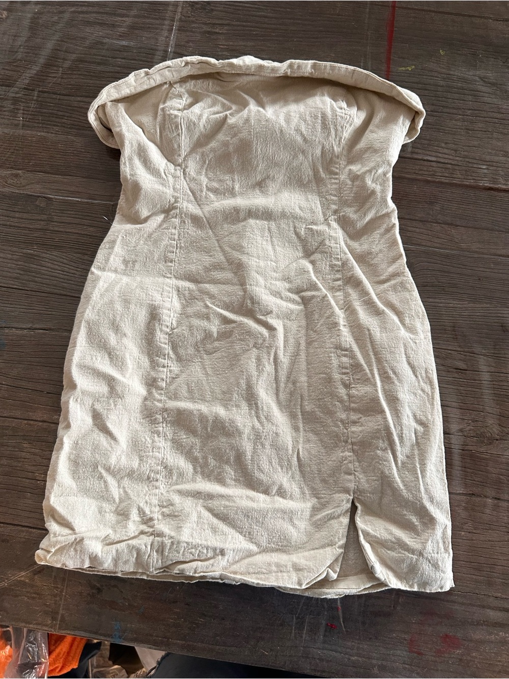 RUNWAY The Label Strapless Cream Mini Dress with Subtle Front Slit